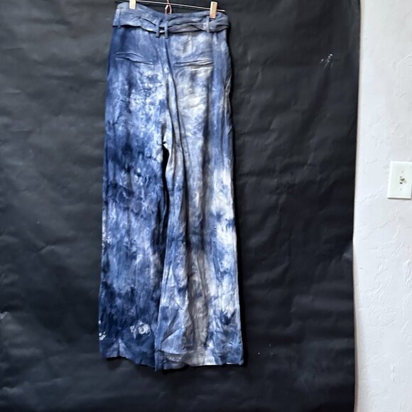 H&M Tie Dyed Cotton Black Pants Blue Size 8  Wide Legged Trousers Slacks Cotton - Picture 5 of 11